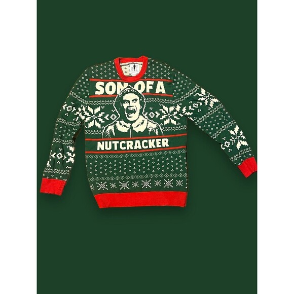 ELF Men's Sweater Medium "Son of a Nutcracker" Ugly Christmas Festive Funny Xmas - Picture 2 of 9